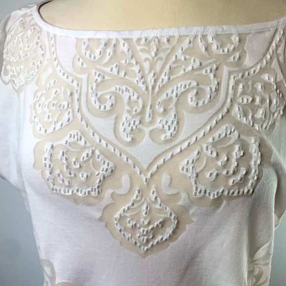 Womens dress tshirt glass beads design  burnout pattern Scoop neck cap sleeves - Picture 2 of 7